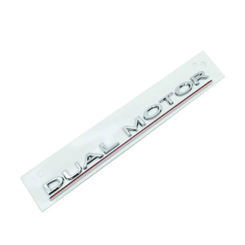 Tesla Model 3 double motor bumper sticker in ABS plastic measuring 19cm by 3cm