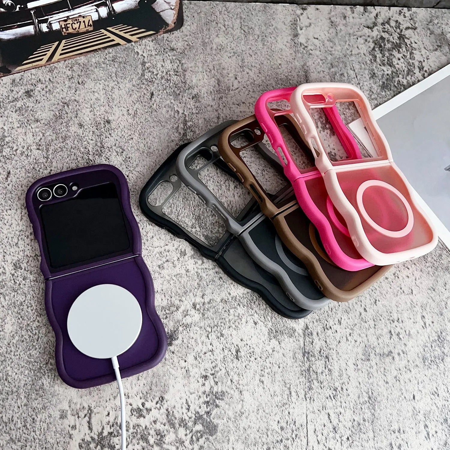 Magnetic transparent phone case for Samsung Z Flip foldable model with colour options