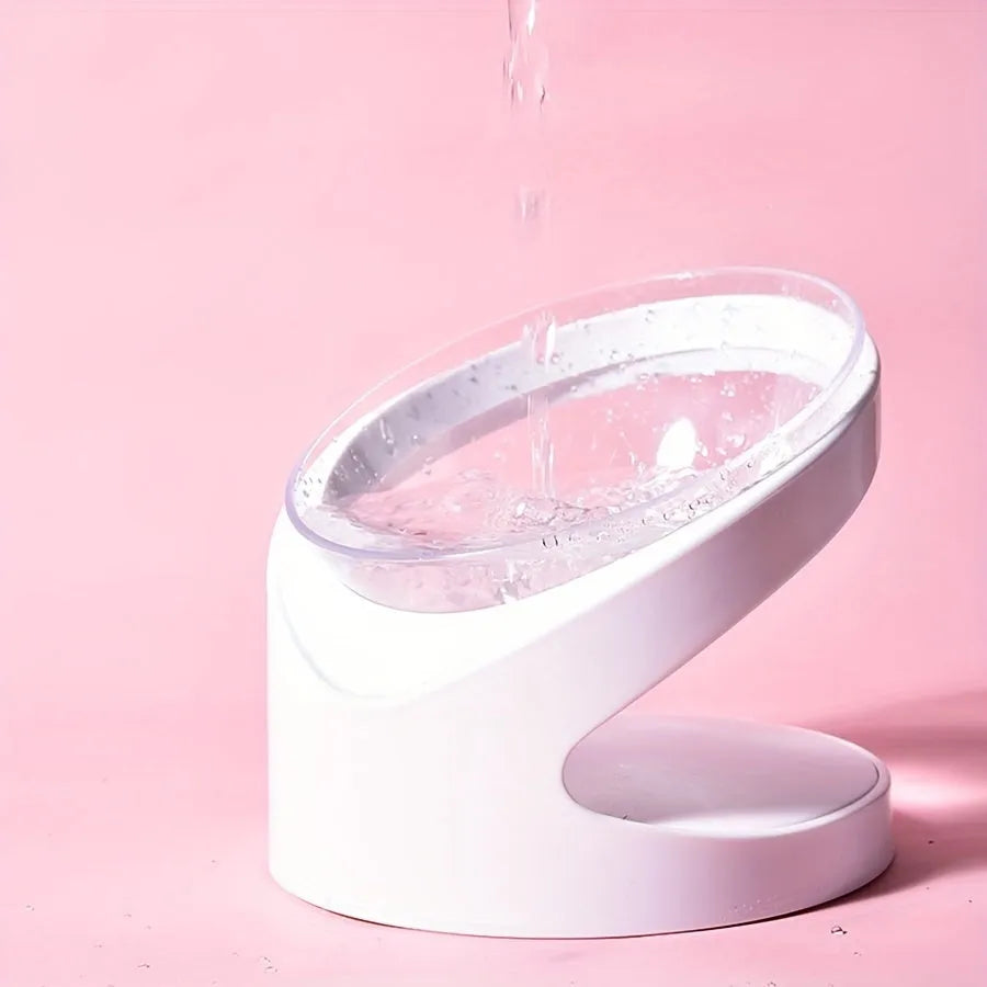 White elevated cat food bowl with ergonomic tilt design for comfortable feeding