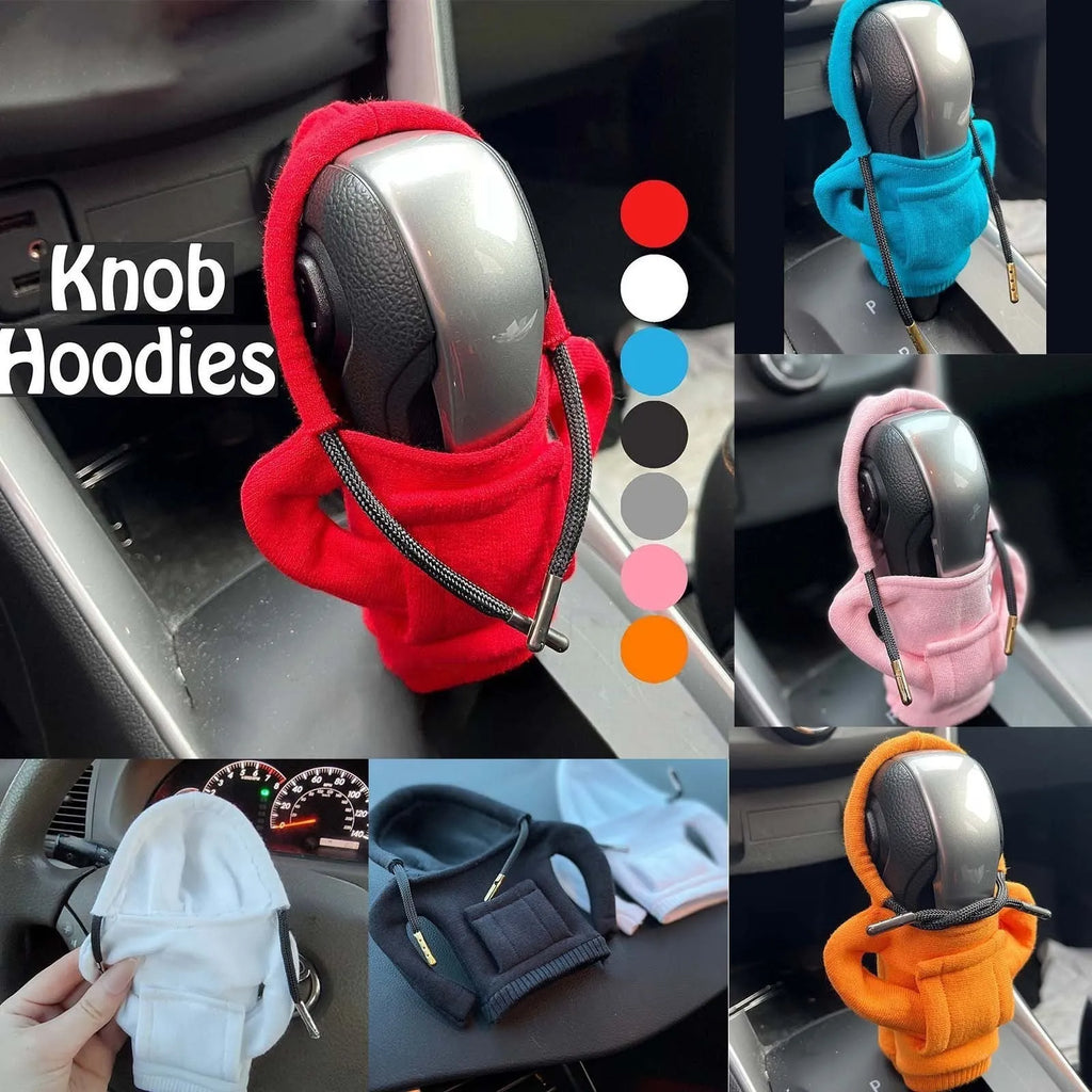 Pure cotton knitted gear lever sweater decoration in various colours on a car gear stick.
