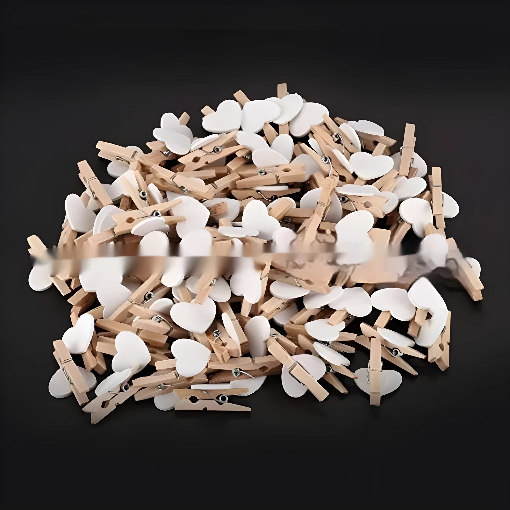 Set of five handmade solid wood heart-shaped hair clips in red, white, pink, yellow and rose.