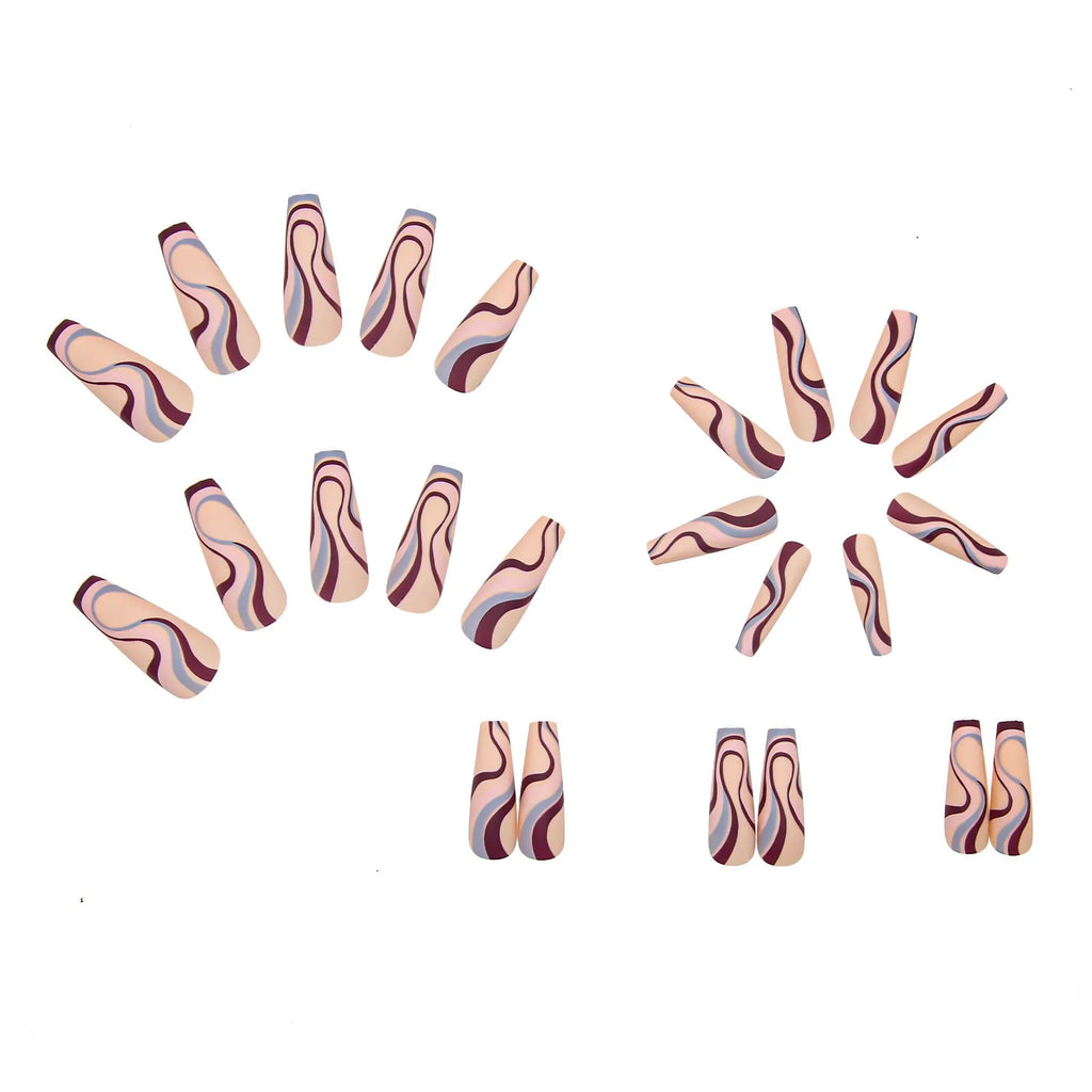 Ballet wave line detachable nail stickers with self-adhesive backing and jelly glue for application