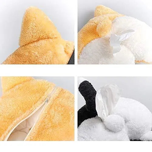 Yellow corgi butt shaped hanging pouch tissue box cover for car and home
