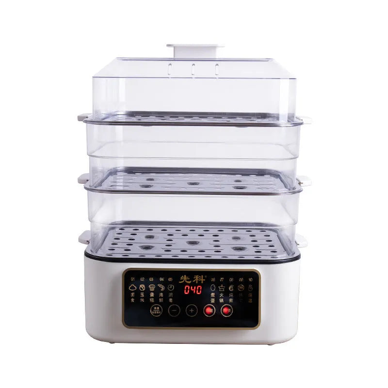 28-litre electric steamer with stainless steel rack and automatic measuring function