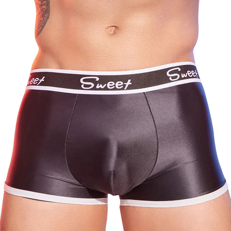 Men's shiny silky nylon boxers in black, white and sapphire blue colours with free size designation