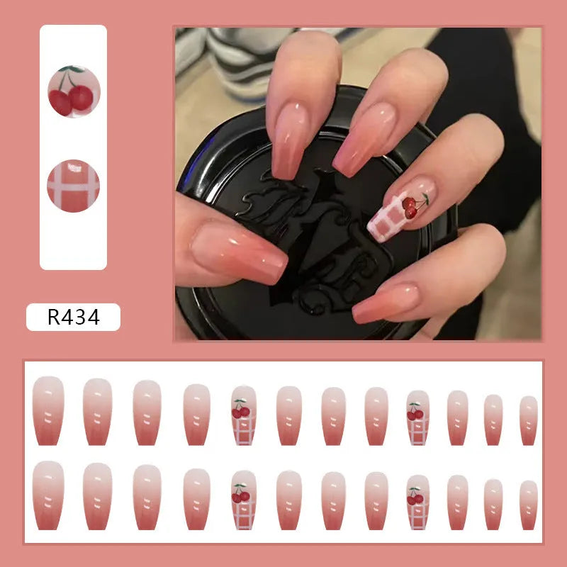 Crystal Butterfly press-on fake nails 24 pieces with glue in plain pattern