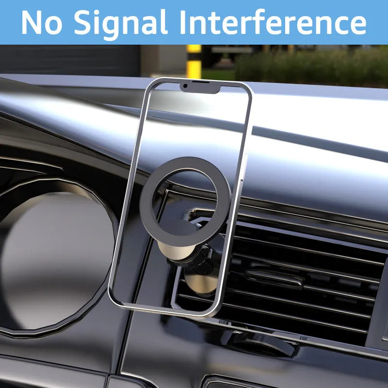 Black magnetic car air vent phone holder with O‑ring bracket for phones up to 6.8 inches