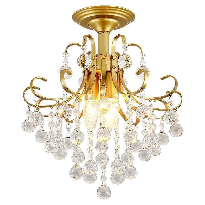 Gold glass chandelier with iron body, 33cm diameter, 40cm height, adjustable 0.5m drop, LED ceiling light