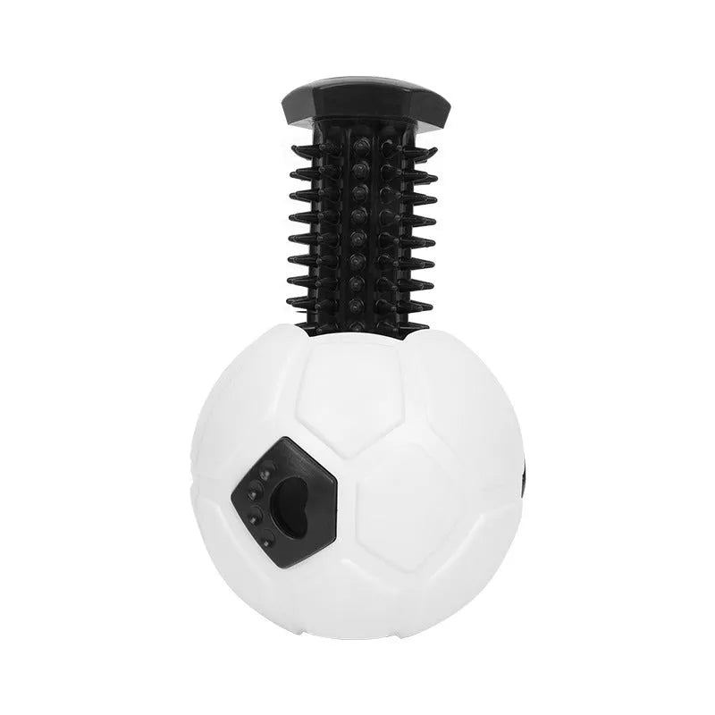 TPR dog toy ball in orange colour showing hollow design with optional teeth cleaning stick