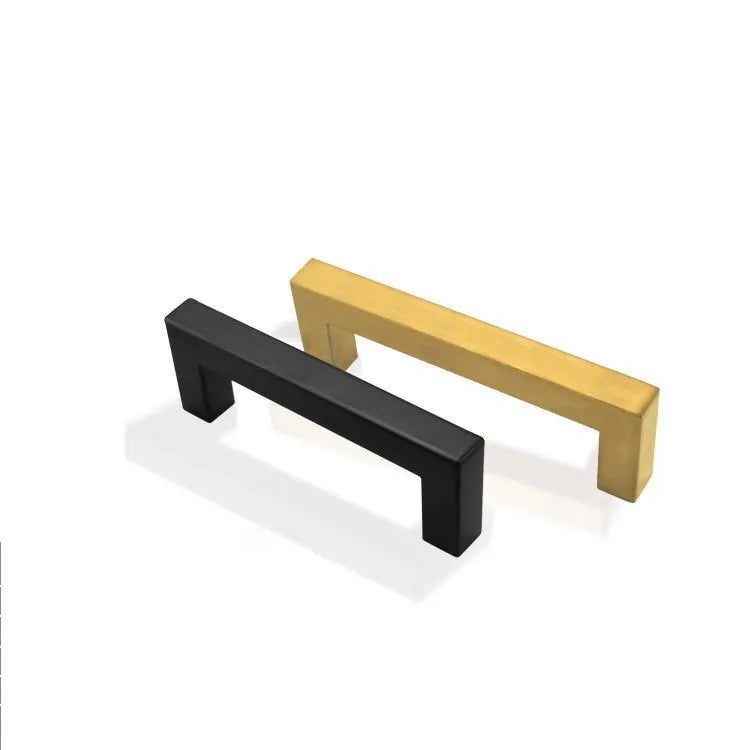 Stainless steel square pipe door handle for cabinets in brushed silver, black, or gold finish