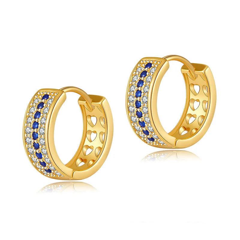 KE1268 round geometric women's earrings with copper construction and 18K gold electroplating