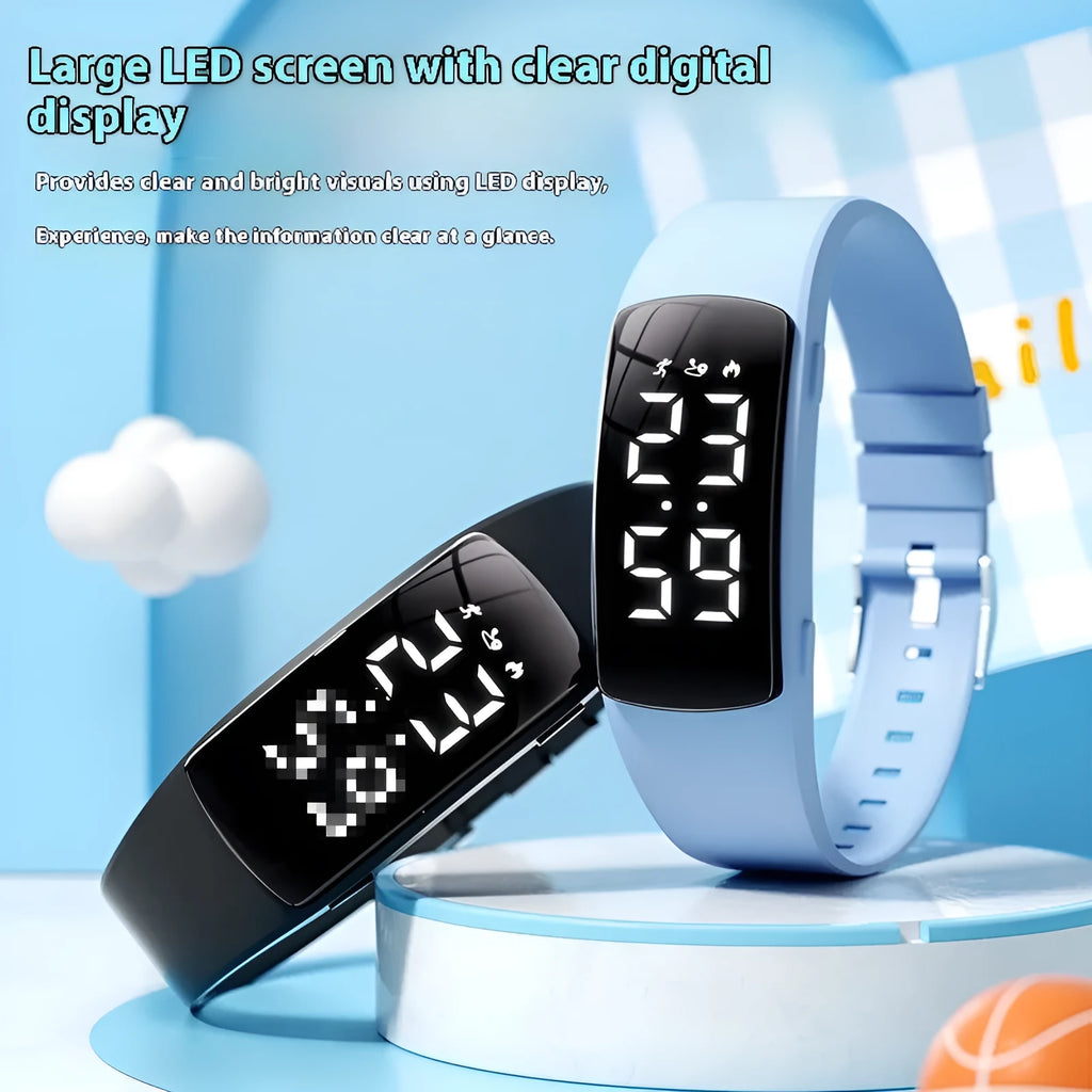 Waterproof smart watch with vibration alarm, LED display, and silicone strap in multiple colour options