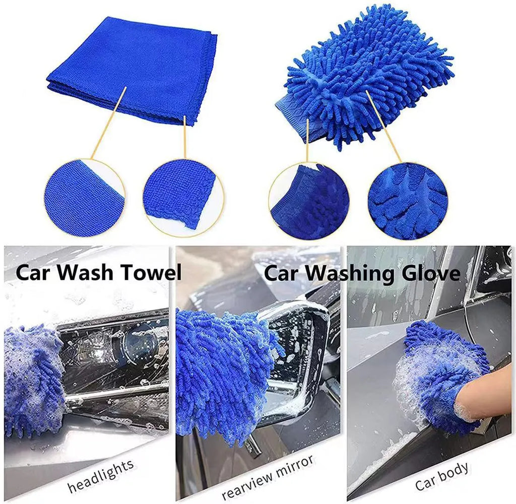 26-piece car wash brush and cleaning kit with tyre brush and detailing tools made from grey PP plastic.
