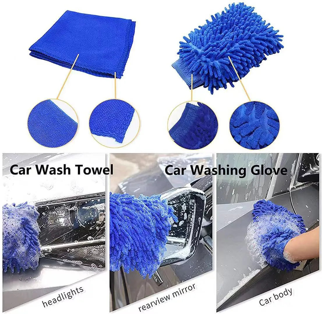 26-piece car wash brush and cleaning kit with tyre brush and detailing tools made from grey PP plastic.