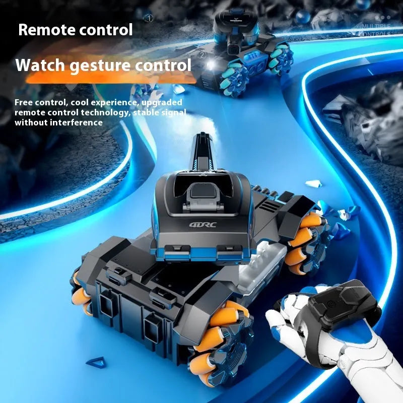 Y1 four-wheel drive gesture sensor tank toy car in red or blue with music, light, and water bomb tank design