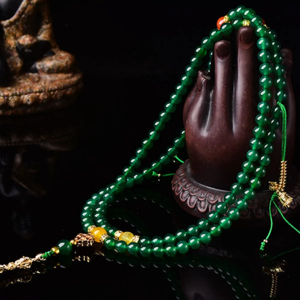 Brazil natural green agate multi-circle bracelet showing beads in three size options.