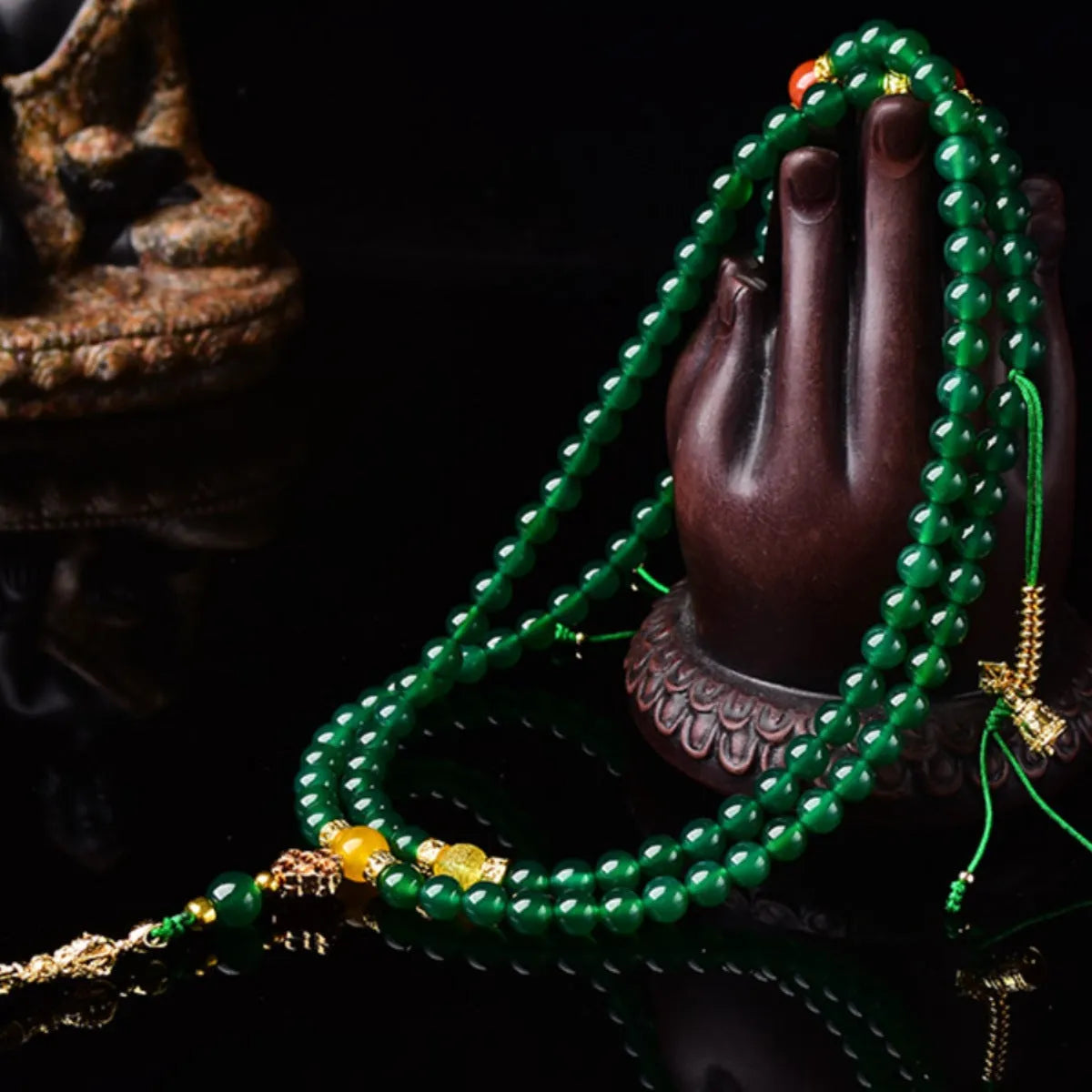 Brazil natural green agate multi-circle bracelet showing beads in three size options.