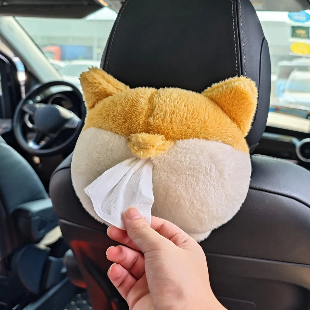 Yellow corgi butt shaped hanging pouch tissue box cover for car and home
