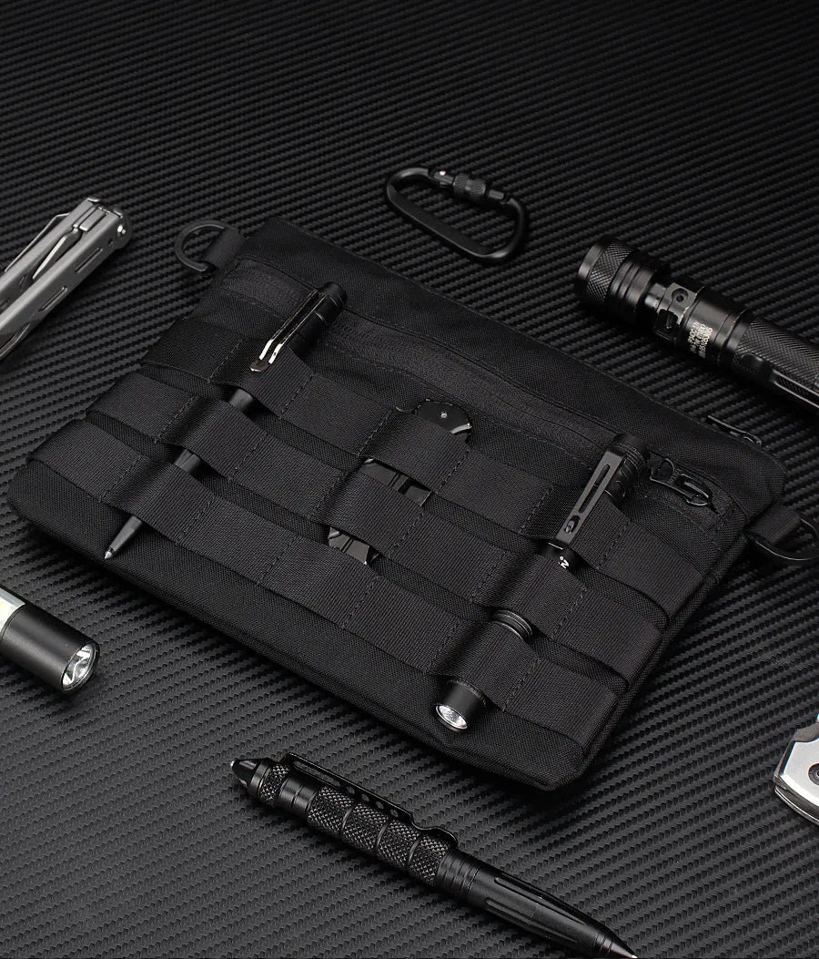 Black Oxford cloth portable military kit pouch with dimensions 18cm by 3.5cm
