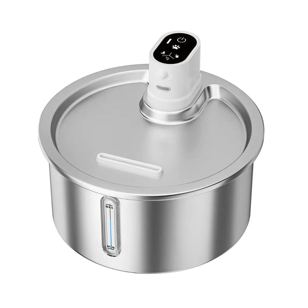 Stainless steel cat water fountain with heating base in black or white