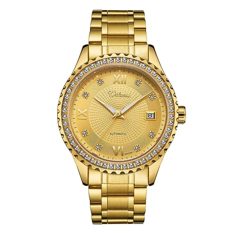 Men's gold and silver automatic mechanical watch with luminous markers on a black or white dial.