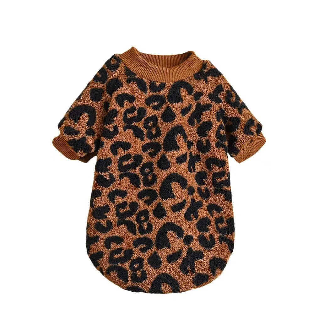 Leopard print wool dog sweater for small to large dogs sizes XS to XL