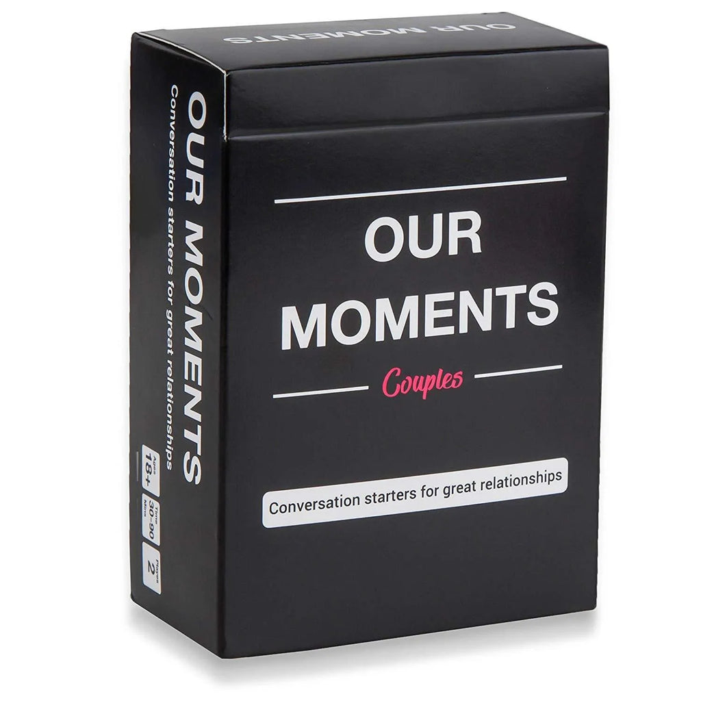 Black box of Our Time Lovers Edition English communication cards for couples on a table.