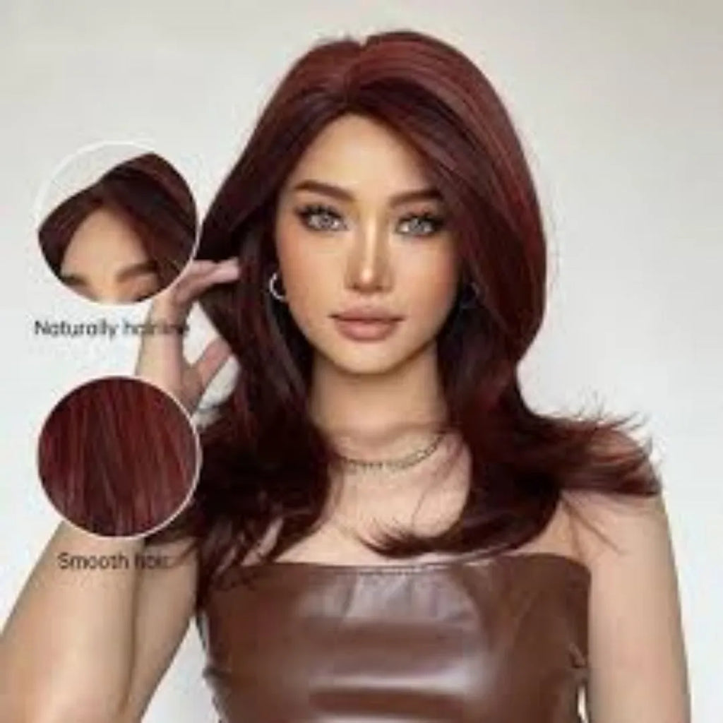 Mid-length curly synthetic wig with gradient colour and long bangs