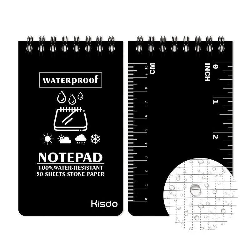 Spiral-bound waterproof office notepad with stone paper pages, shown in camouflage colour option.