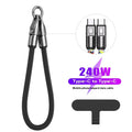 Black two-in-one lanyard data cable with Type-C plug and alloy connector