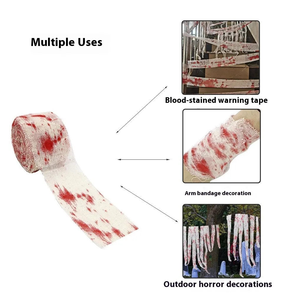 Halloween horror bandage with bloody cloth strip style on 8cm wide polyester fabric