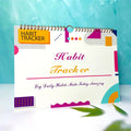 12-page habit tracking journal in pink and white, showing its 21cm by 28cm size.