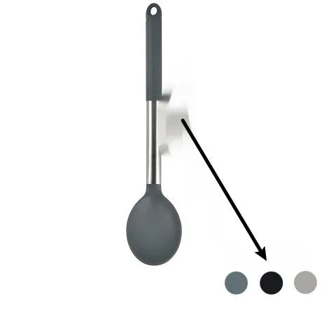 12-piece silicone kitchen utensil set with rotating storage bucket in black, includes spatula, ladel, and cooking tools
