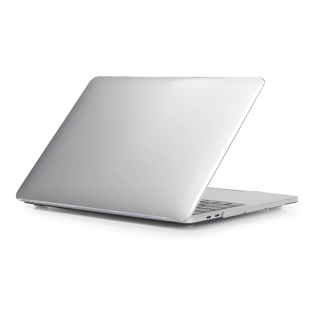 Transparent and black PC hard shell protective case for MacBook Pro 14.2 and 16.2 inch laptops.