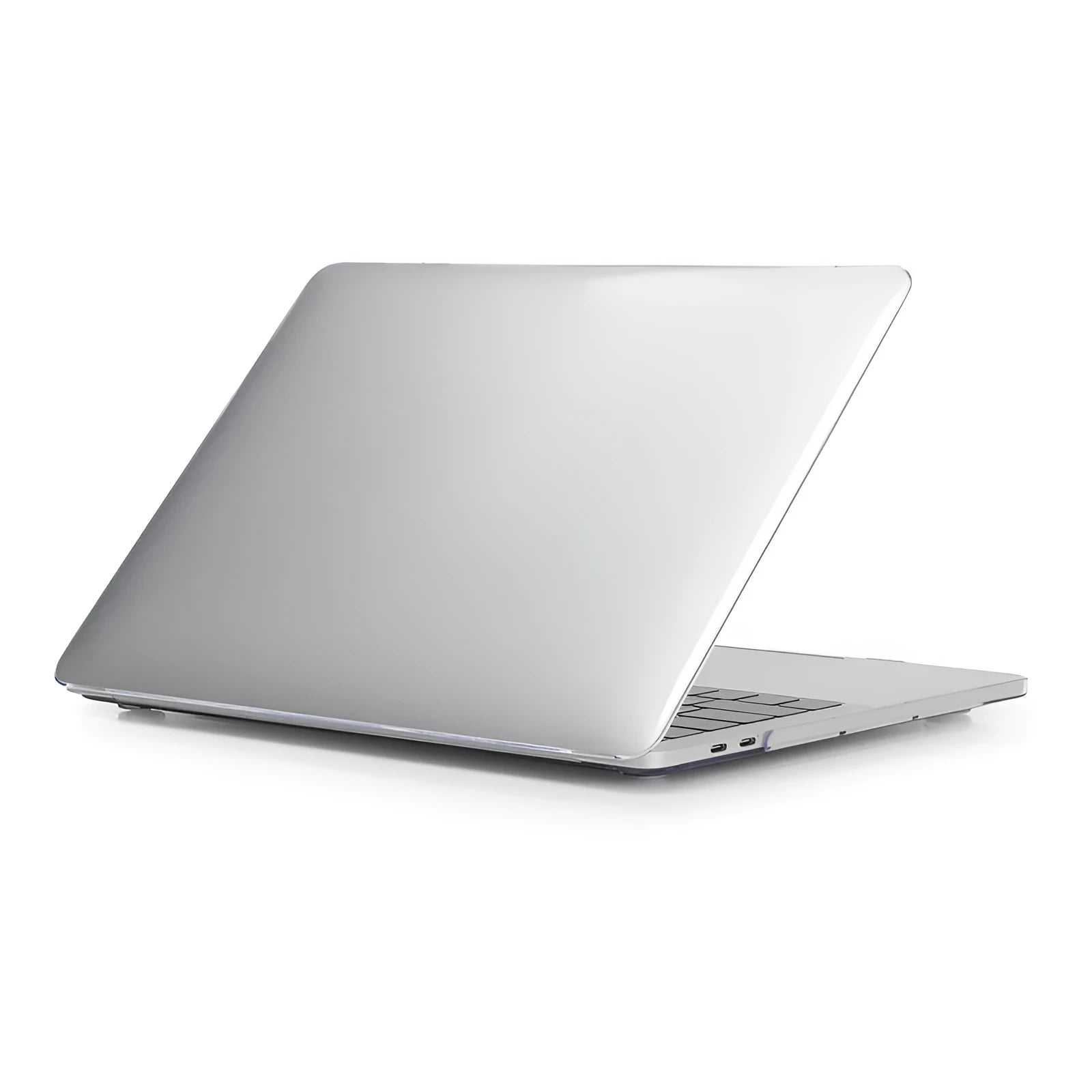 Transparent and black PC hard shell protective case for MacBook Pro 14.2 and 16.2 inch laptops.