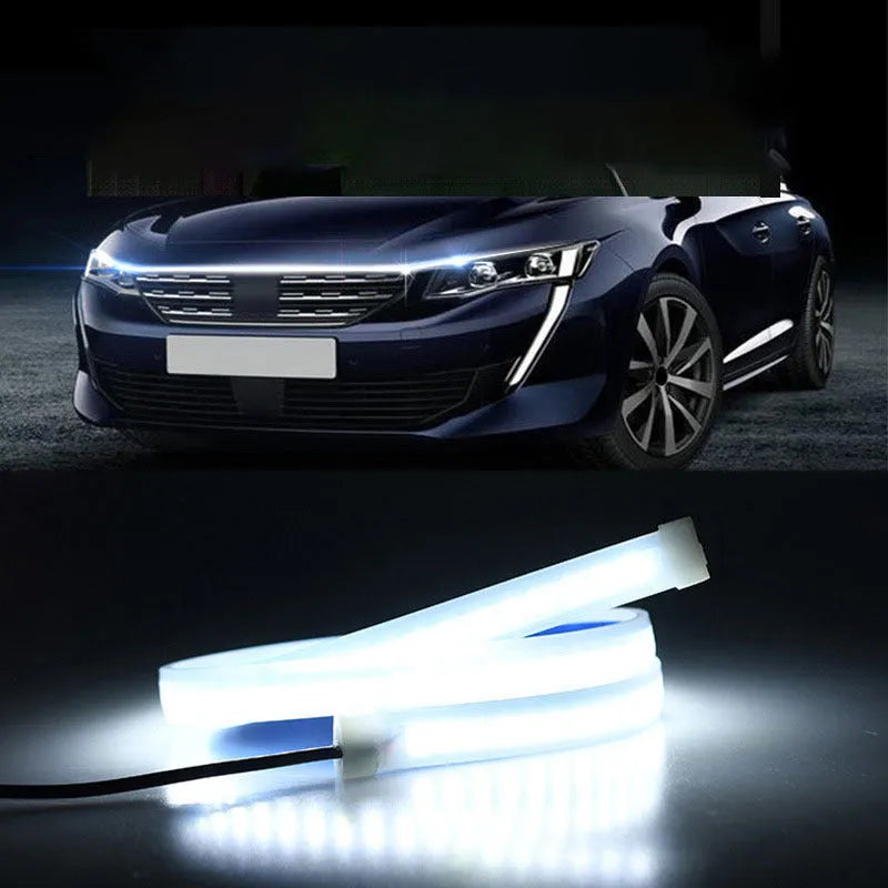 GM vehicle LED interior lighting kit showing flexible PVC strip with 12V connector and app control option