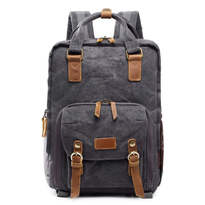 Canvas SLR digital backpack in khaki colour for home storage, waterproof and anti-seismic design with polyester lining
