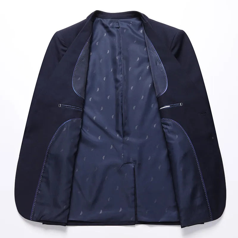 Men's South Korean-style slim-fit business two-button suit set in gray colour showing coat and trousers