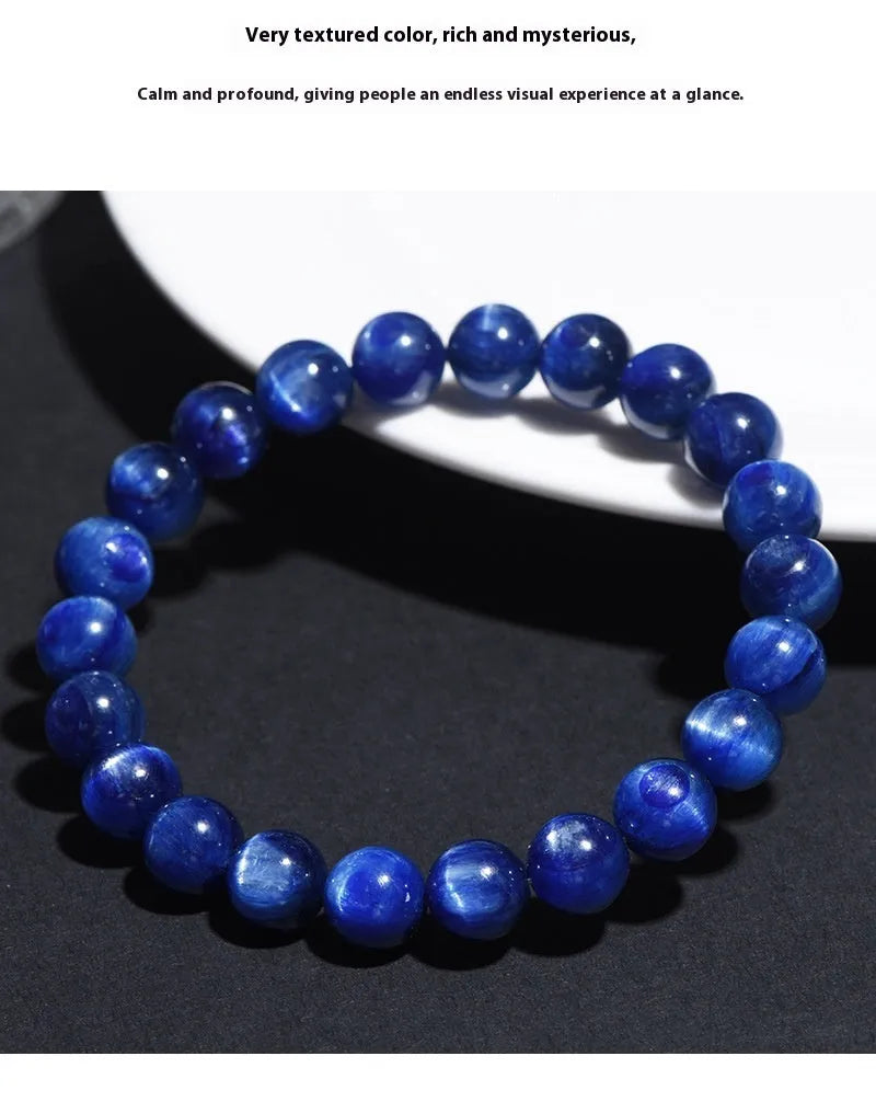 Natural blue crystal ball bracelet with spherical beads and traditional Ruyi charm, available in multiple sizing options