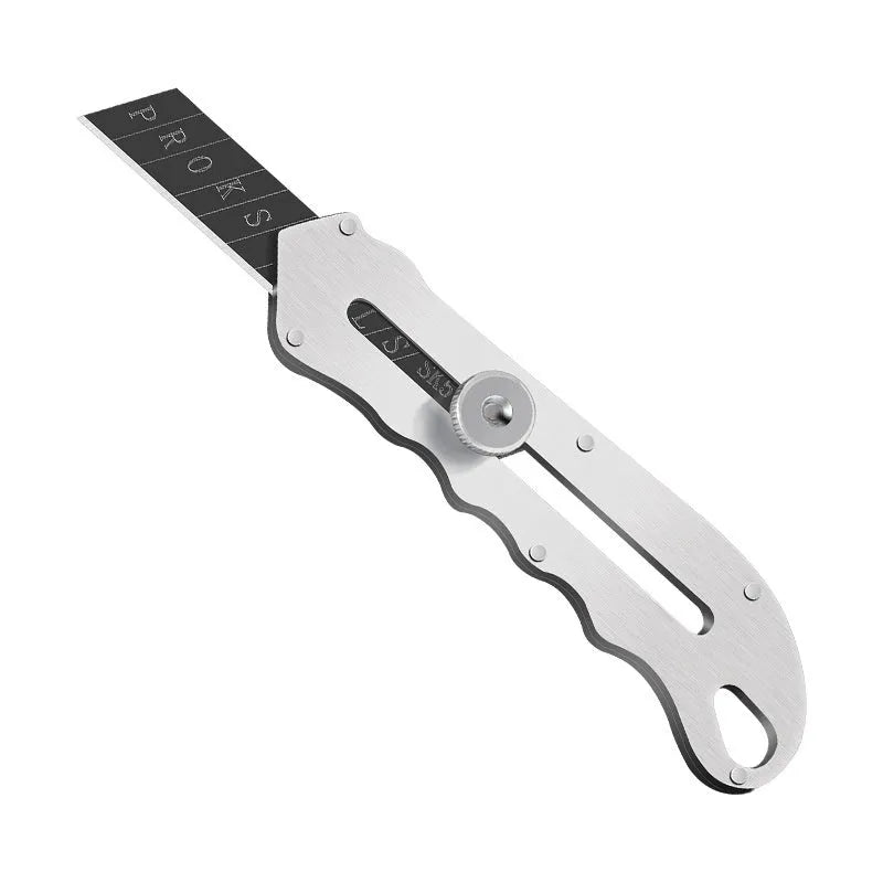 Stainless steel folding art knife with black blade and assorted replacement blades