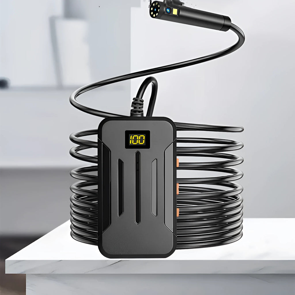 Wi-Fi dual lens wireless endoscope with 5.5mm and 8mm waterproof probe options and accessories.