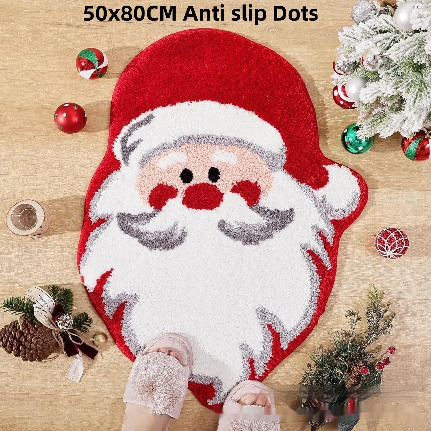 Christmas-themed hallway mat with festive patterns including Santa Claus design and non-slip bottom