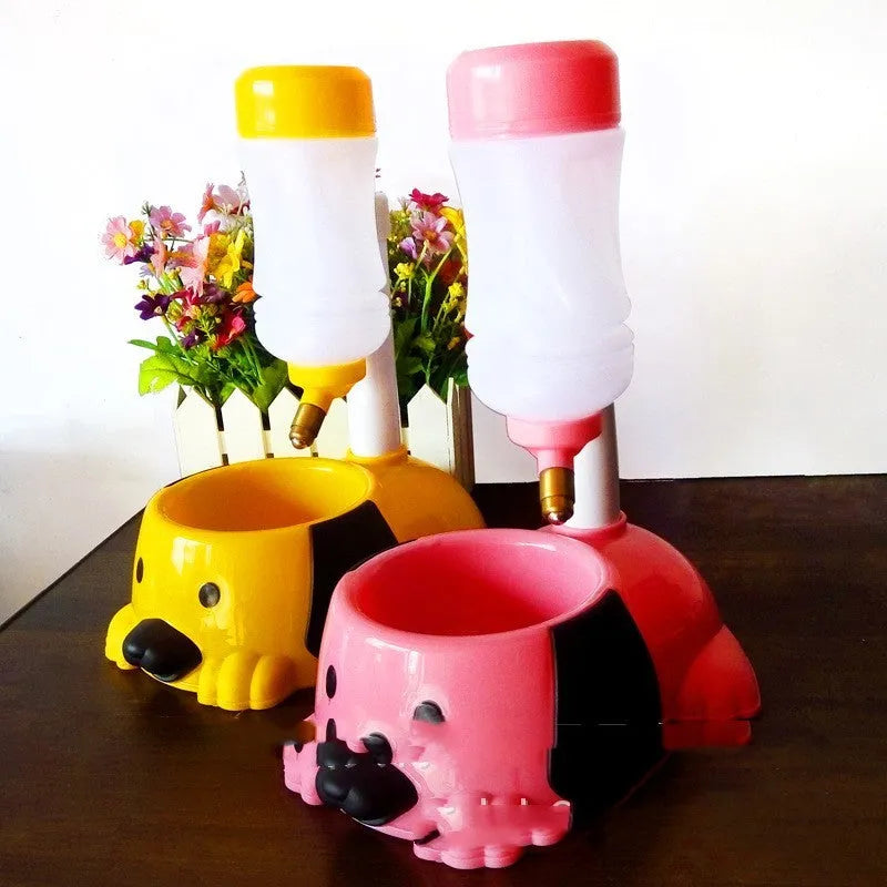 Adjustable rod-lift pet drinking bowl in blue colour showing height adjustment mechanism