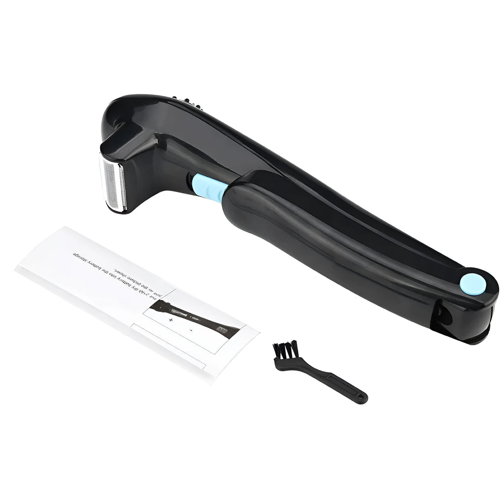 Black folding body electric shaver for portable hair removal.