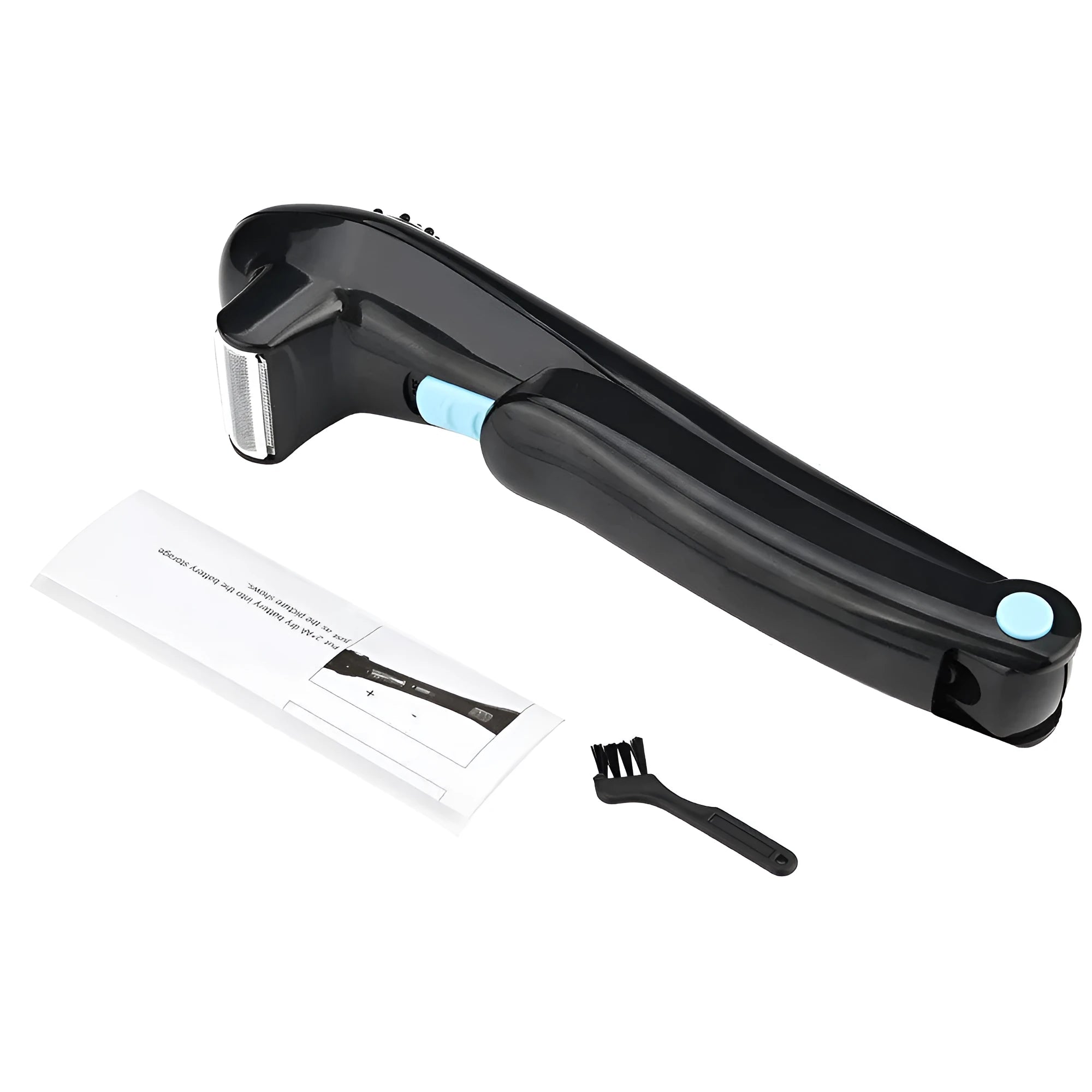 Black folding body electric shaver for portable hair removal.