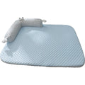 Blue big-eyed monster design pet bed for dogs and cats on a wooden floor.