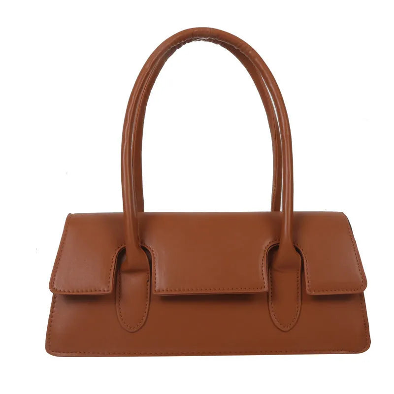 Women's black PU leather square shoulder bag with stitching detail and document compartment