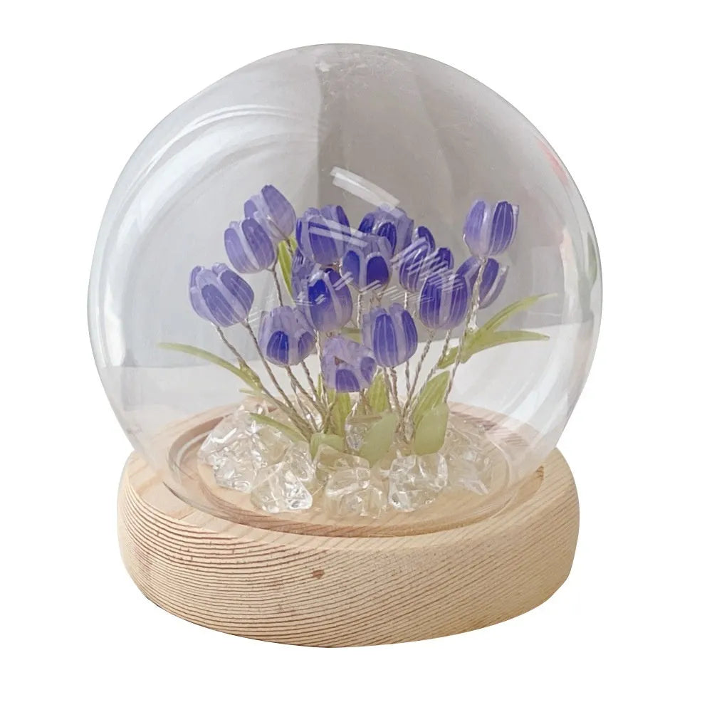 LED tulip artificial flower small night lamp in pink, battery-powered, DIY kit