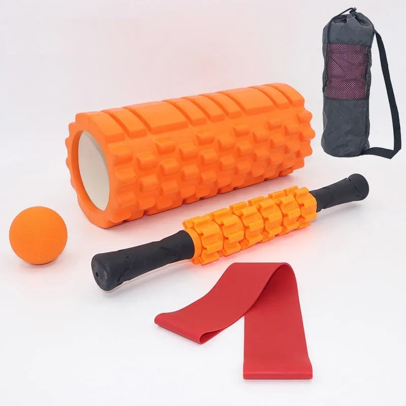 Black foam roller massage stick with gear bar design, 33cm long with six pieces