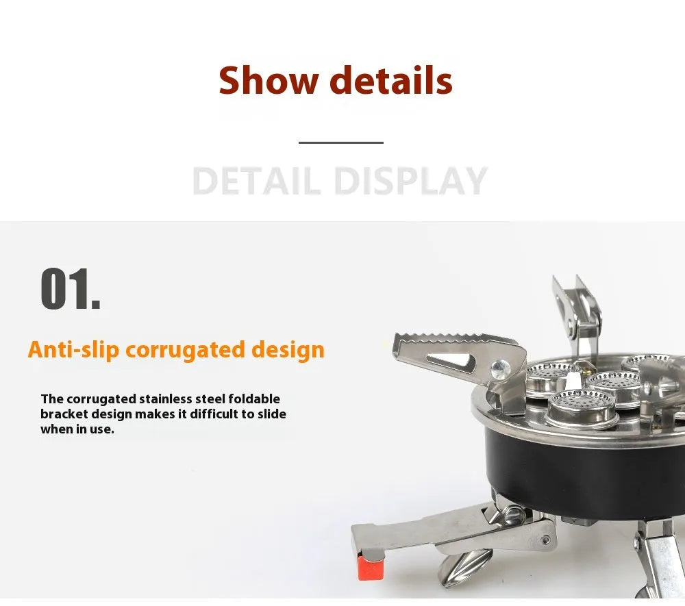Silver stainless steel portable split stove with copper fittings and 100cm hose for outdoor cooking